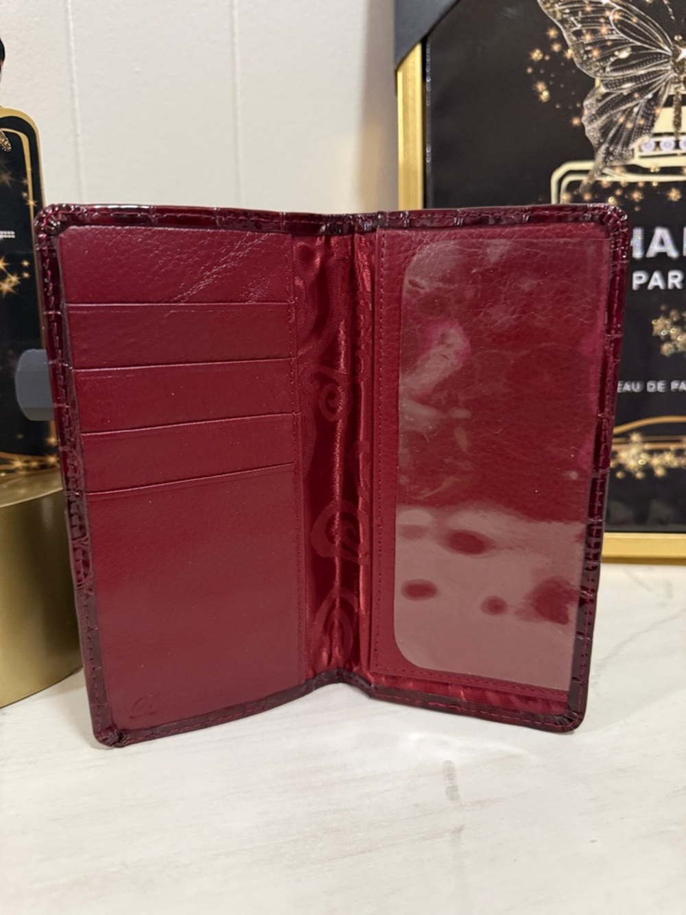 Brighton “Cher” Croc-Embossed Burgundy Wallet with Silver Accent - Picture 2 of 3